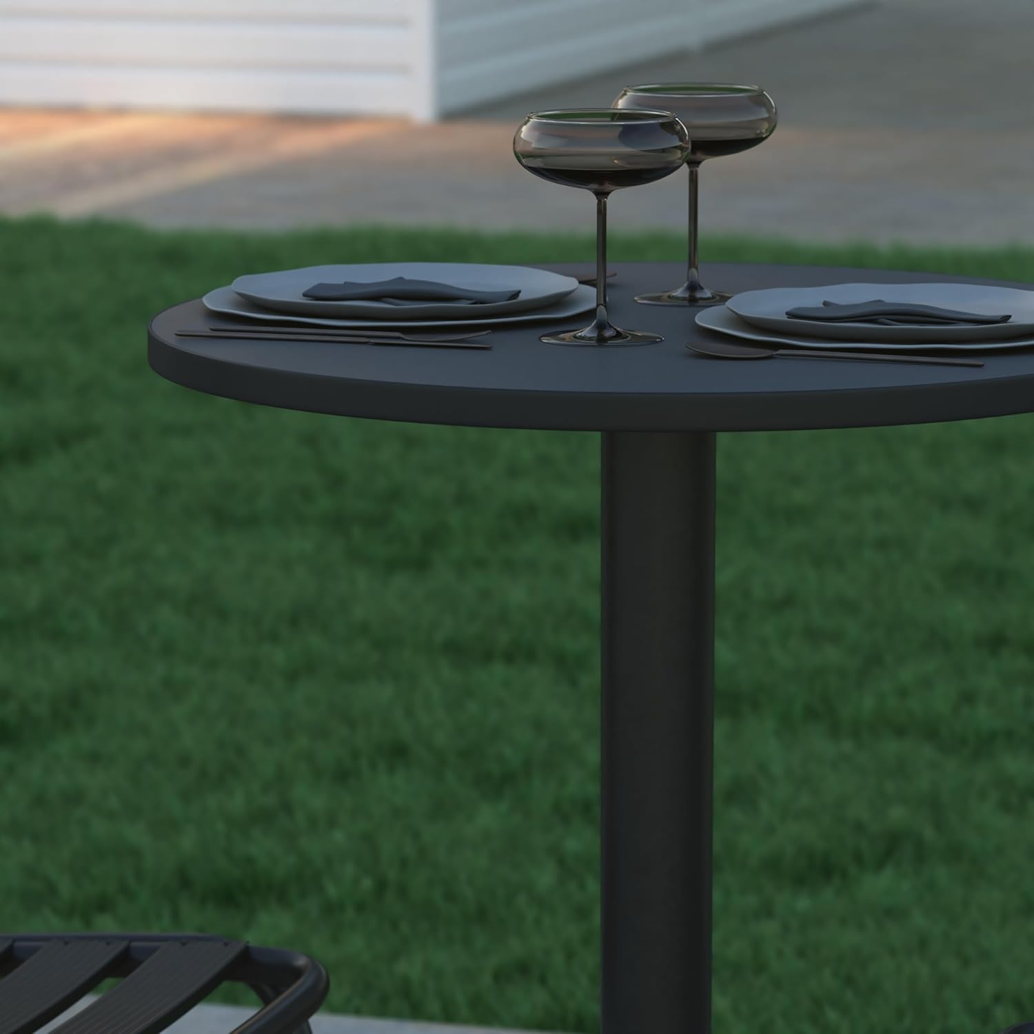 EMMA + OLIVER Meri Bar Height Patio Dining Table - Black Aluminum Frame - 23.5" Round Flip-Up Top - Suitable for Indoor/Outdoor Use