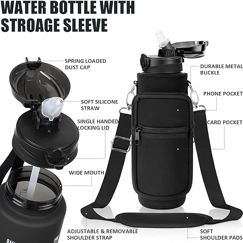 Miniatura 4 de Fimibuke 32 oz Water Bottle with Sleeve - BPA Free Leakproof Sport Large 1L Plastic Motivational Water Bottle with Straw Strap & Insulated Neoprene