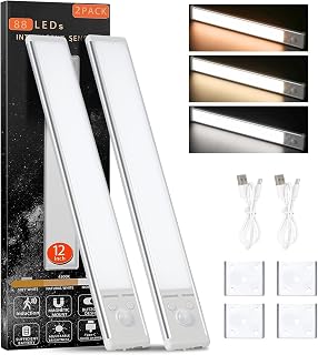 Suruid Schrankbeleuchtung mit automatischer Sensor, 30 cm unterbauleuchte mit 88 LED-Lampen, Magnetbefestigung und 3M für Installation, Mehrstufige Intensität, Warmweiß/Natürliches Licht/Kaltweiß