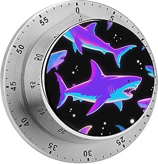 60 Minute Visual Wind Up Timer, Mechanical Kitchen Timer with Magnetic Base & Loud Alarm, Battery-Free Manual Colorful Sharks Countdown Clock for Focus Cooking Studying Gaming Classroom