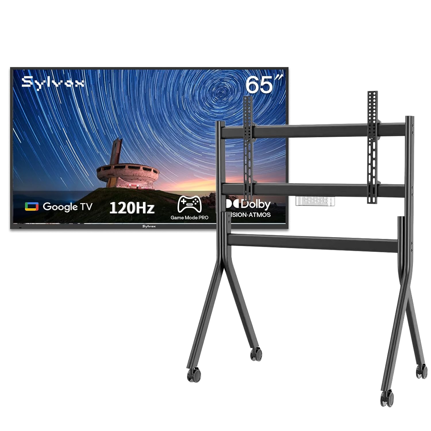 SYLVOX Outdoor TV with Rolling Stand 65 inch 120Hz 4K Smart TVs Weatherproof IP55 Waterproof Compatible with Google