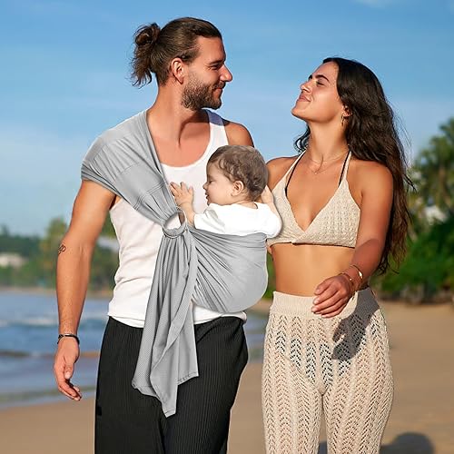 Miniatura 5 de CUBY Portabebés de agua de malla transpirable, portabebés con anillo ajustable, portabebés para verano, piscina, playa (gris claro)