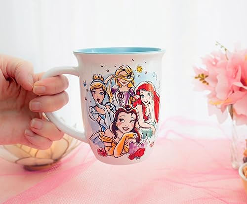 Miniatura 5 de Silver Buffalo Disney Princesses With Cenicienta, Rapnuzel, Ariel y Belle I Woke Up Like This Wide Rim - Taza de cerámica, 16 onzas Ariel grabado