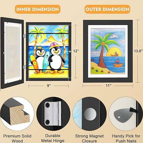 Miniatura 5 de Paquete de 2 marcos de arte para niños, exhibición de 8.5 x 11 o 5 x 7 con paspartú, 9 x 12 pulgadas sin paspartú, marcos de arte para niños, con