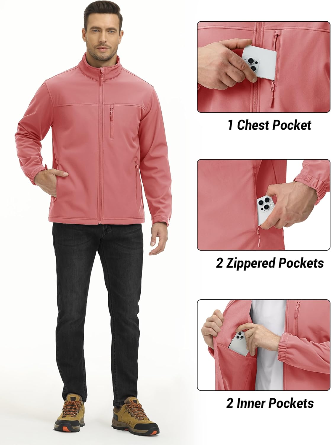 TACVASEN Men’s Lightweight Softshell Jacket Fleece Lined Waterproof Tactical Rain Zip Up Winter Coat Windbreaker Casual