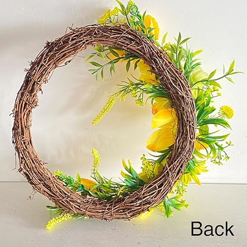 Miniatura 8 de Corona artificial de rosas amarillas, corona de flores de ratán, corona de primavera para puerta delantera, ventana, pared, boda, fiesta de Navidad,