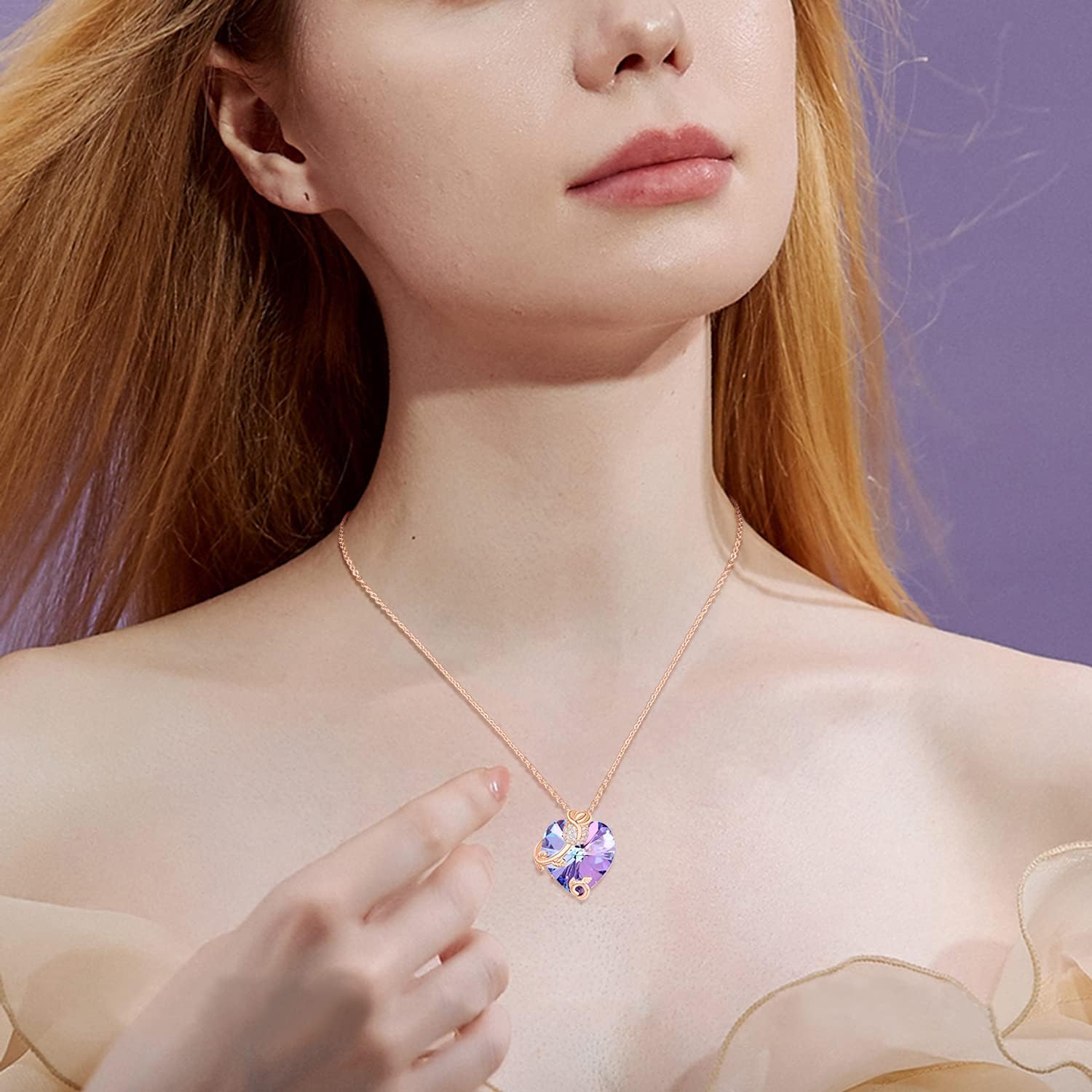 Dreamboat Rose Flower Necklace Sterling Silver Heart Crystal Necklace Rose Pendant Necklace Rose Jewelry Gifts for Women - Image 4