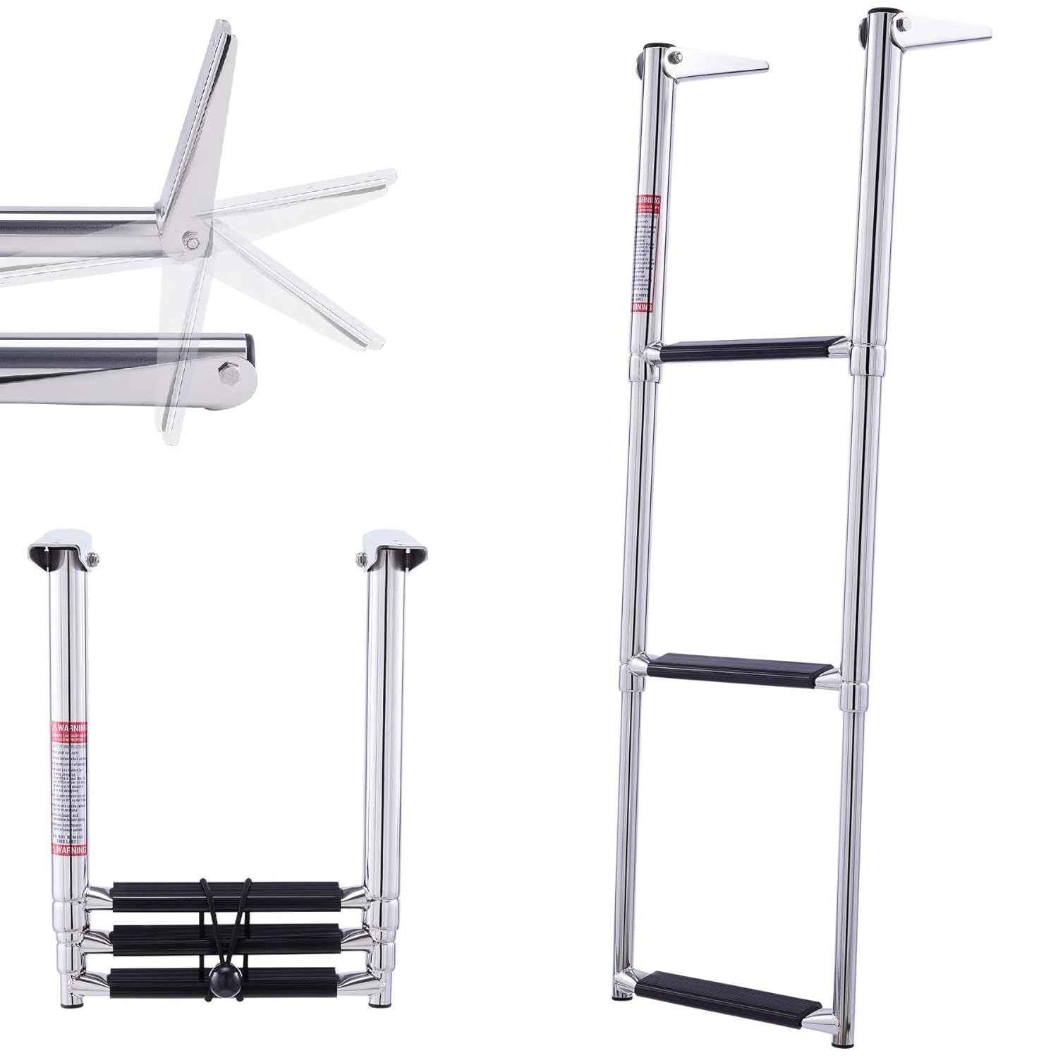 COZ 3Step Collapsible Pool Ladder Telescoping Boat Ladder with