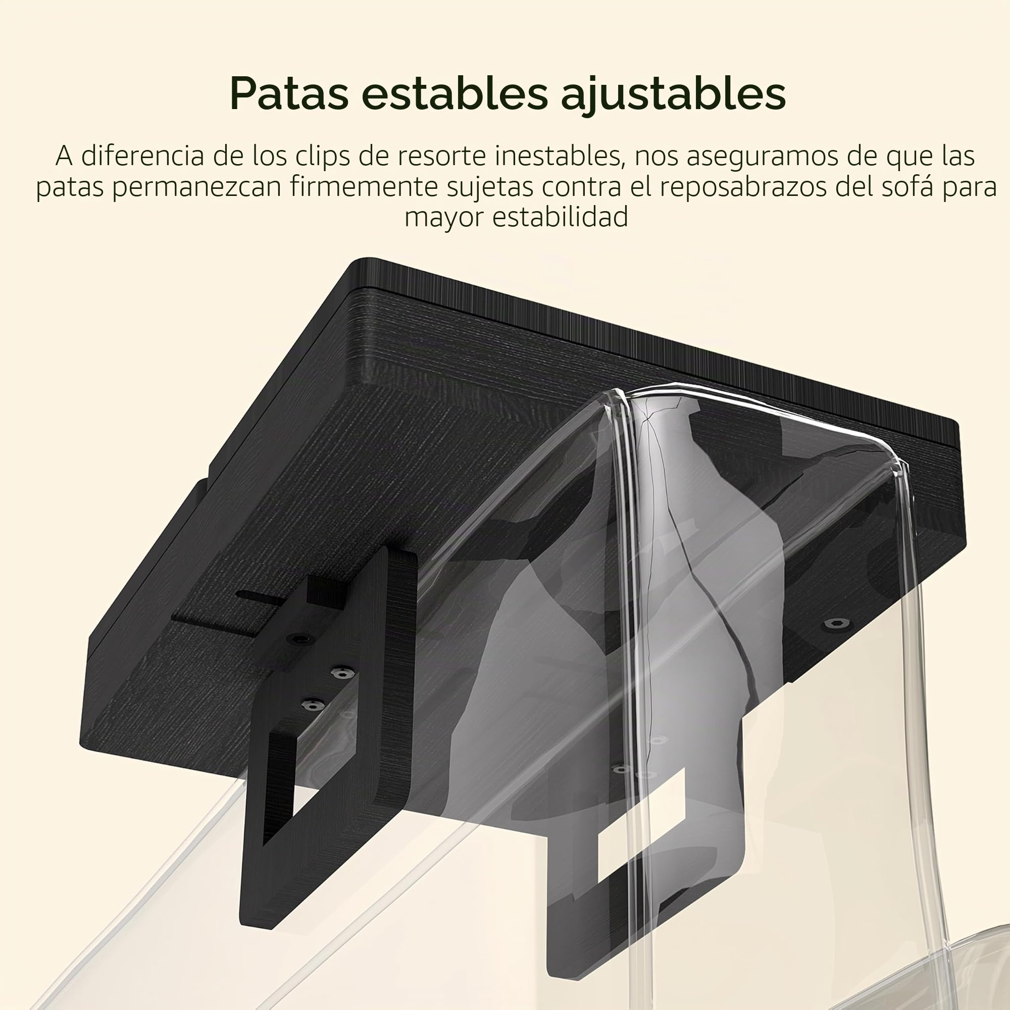 Wealone Bandeja negra para reposabrazos de sofá con 2 bandejas giratorias, mesa ajustable con clip para brazo de sofá con caja de almacenamiento y soporte para teléfono de 360°, mesa de reposabrazos