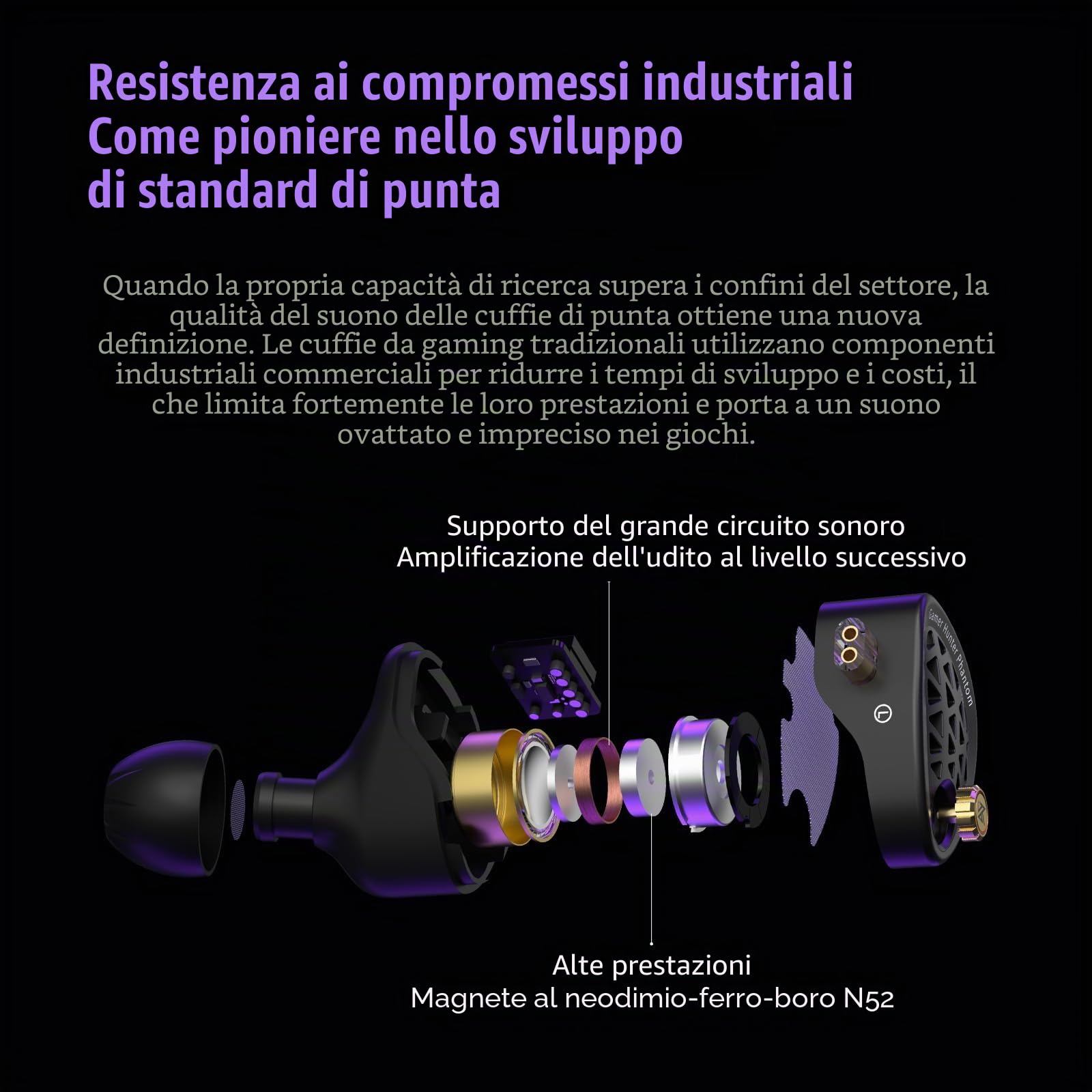 KZ Phantom Cuffie in ear, auricolari gaming con alloggiamento interamente in metallo, suono nitido e bassi profondi, vestibilità sicura per tecnici del suono e musicisti.