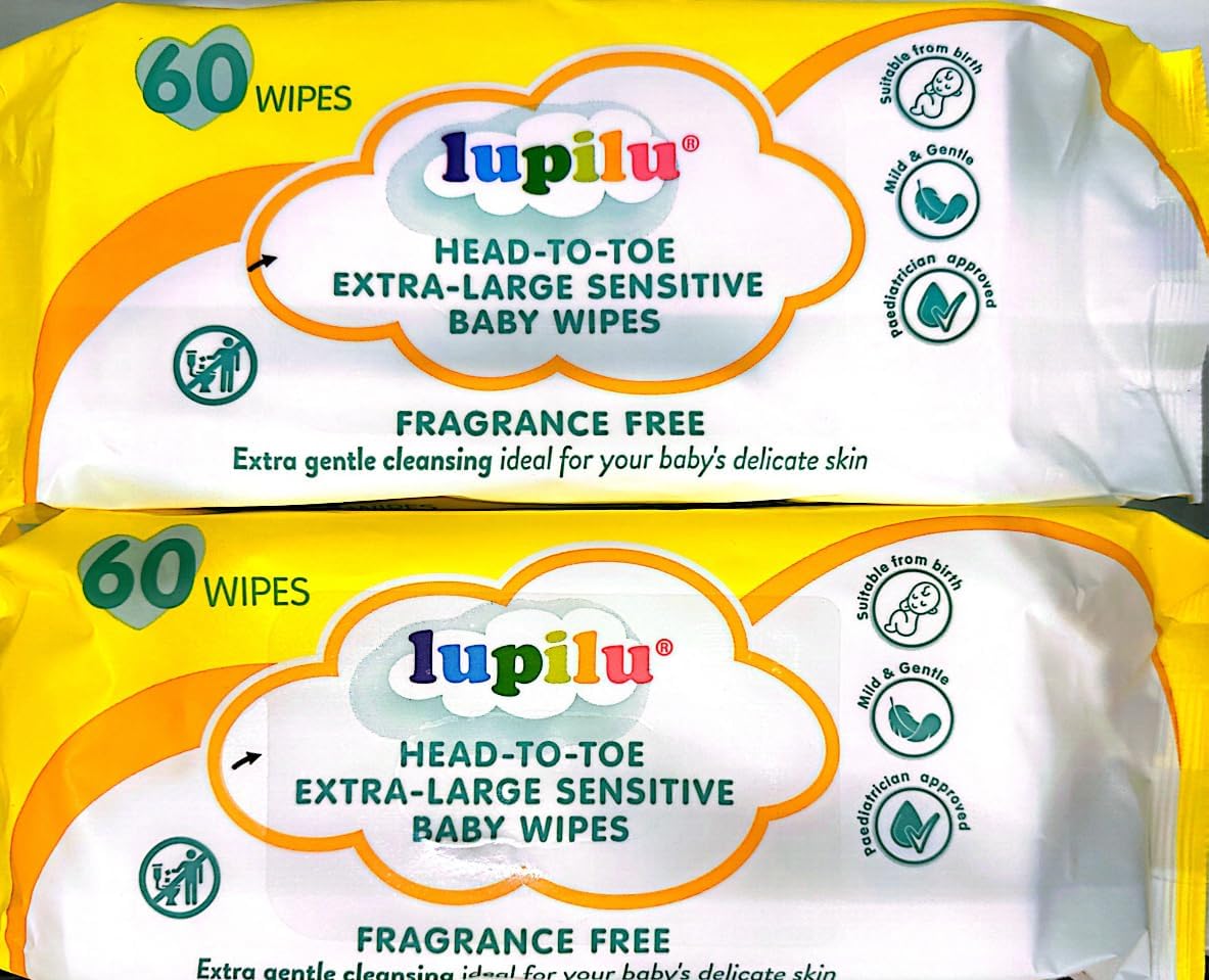 Head-to-Toe Extra-Large Sensitive Baby Wipes, 60 Count, Fragrance Free, pack of 2