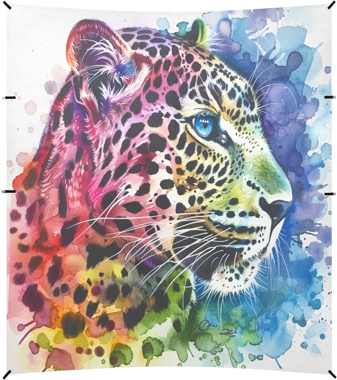 ALAZA Leopard Cheetah Portrait Watercolour Beach Tent Sun Shelter UPF50+ Protection Beach Shade Canopy w/ 4 Sandbags for Outdoor Camping, Fishing, Backyard Fun, Picnic, 10x9 ft