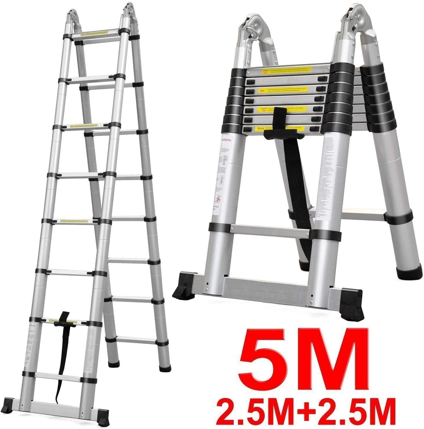Telescopic Extension Ladder 16.5ft A-Frame Folding 16 Steps Sturdy Portable Kit 330lb Load Capacity