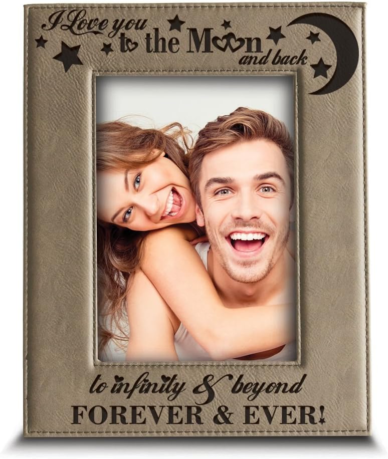 BELLA BUSTA - I love you to the moon and back, to infinity and beyond, forever & ever - Engraved Leather Picture Frame-Christmas gift (5"x 7" Horizontal)