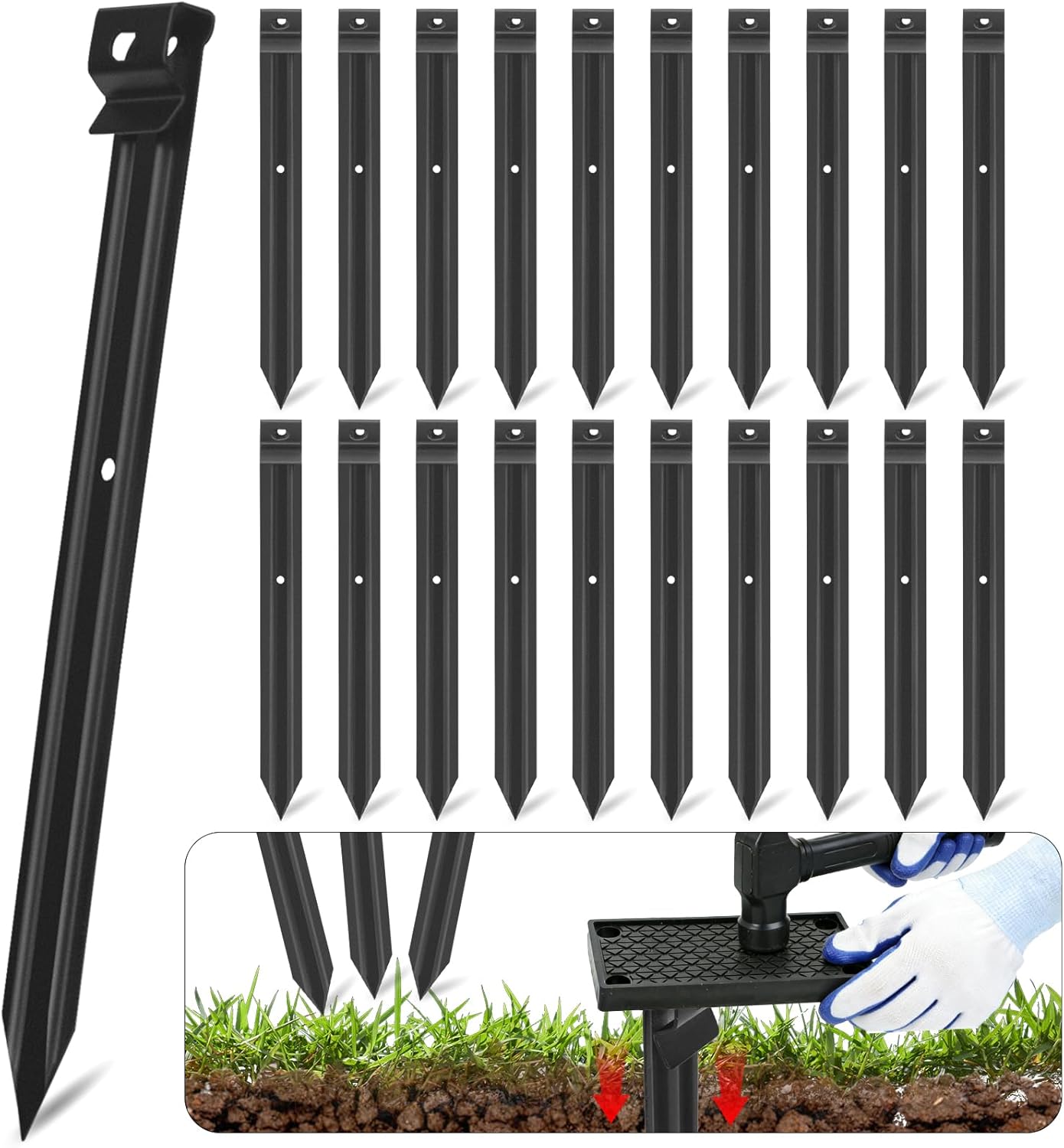 Tent Stakes, Heavy Duty Metal Landscape Edging Stakes, 10in Garden Stakes Landscape Anchoring Spikes, for Grass Barrier,Bender Board,Garden Edging,Tents,Pet Tie Outs,Shade Cloths,Inflatables (40)