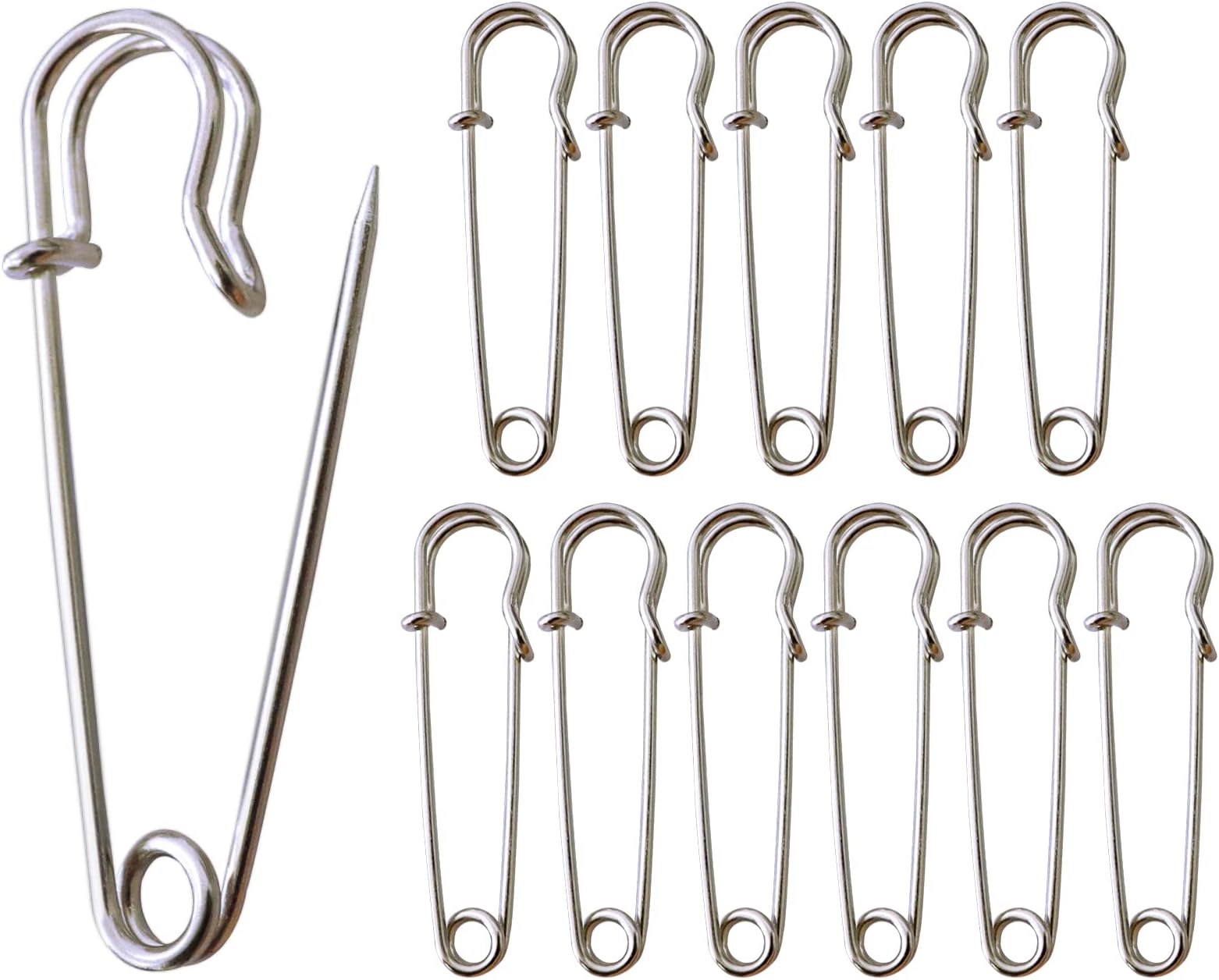 Large Safety Pins, 12 Pcs Heavy Duty Blanket Pins, 2.5 Inch/63 Mm Kilt Pins, Stainless Steel, Nickel