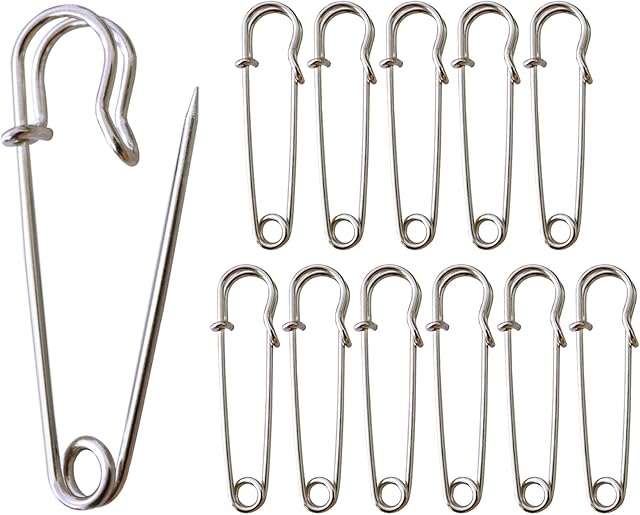 Redamancy Large Safety Pins, Strong Blanket Pins, 12 Pcs Heavy Duty Blanket Pins, 2.5 inch/63 mm Kilt Pins, Stainless Steel Large Safety Pins for Clothes Blankets Crafts Skirts Kilts Brooch Making
