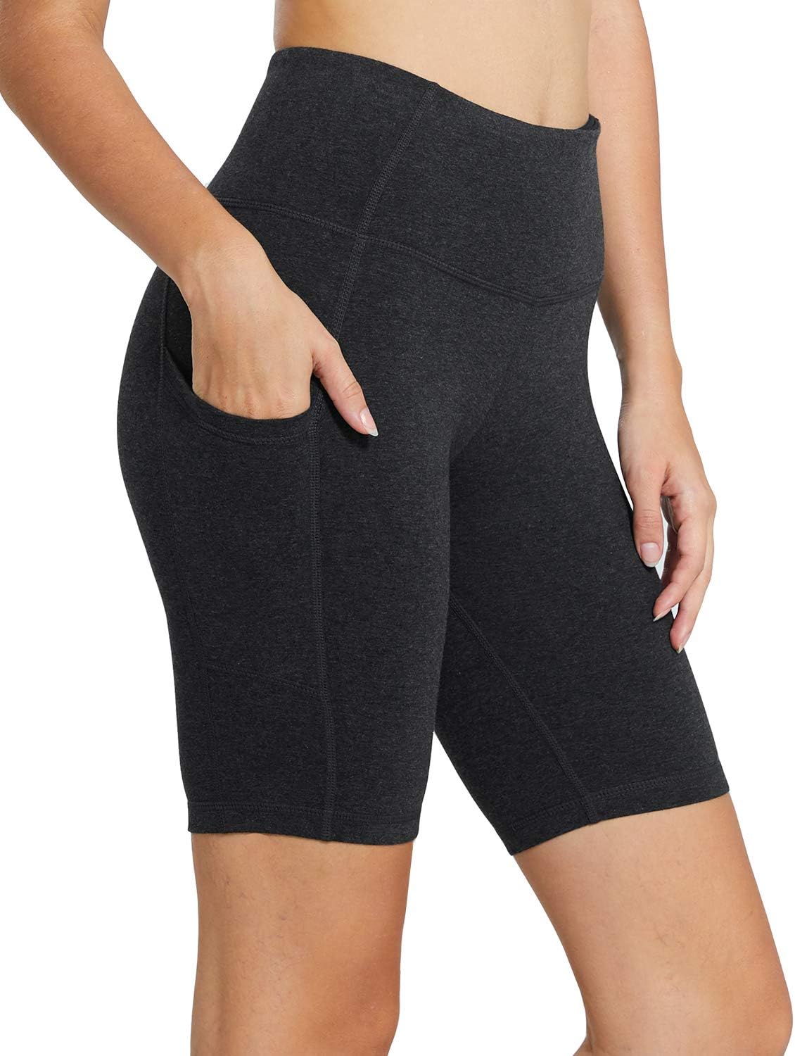 BALEAF Women's 8" High Waist Workout Yoga Running Shorts Tummy Control Side Pockets
