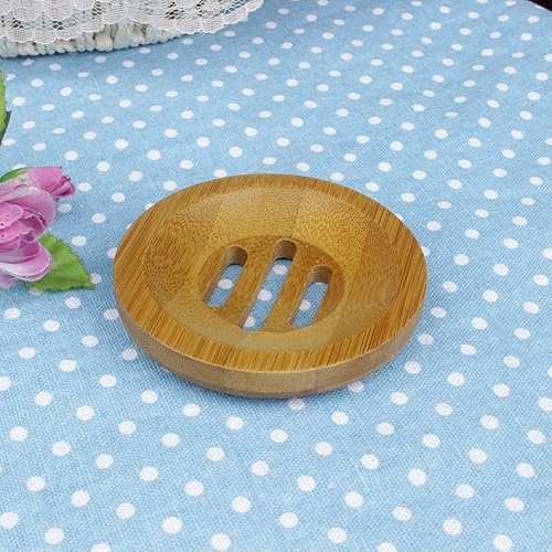 Miniatura 9 de AKOAK Jabonera de madera de bambú natural de forma redonda para ducha, mostrador, fregadero, baño, 1 unidad