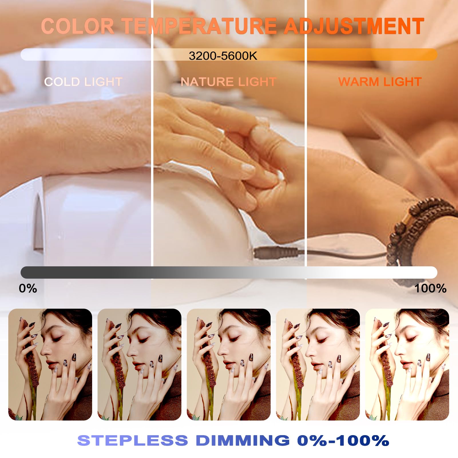 Luce a mezza luna per scrivania per unghie, lampada da tavolo a LED a mezza luna con strass lucidi per estetisti, nail tech, cosmetista, lampada per ciglia con regolazione touch e regolazione