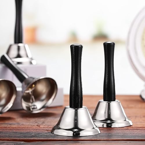 Miniatura 4 de Fumete 100 campanas de metal con mango de madera para decoración de bodas, escuelas, percusión musical, alerta de ancianos enfermos (plata, dorado)