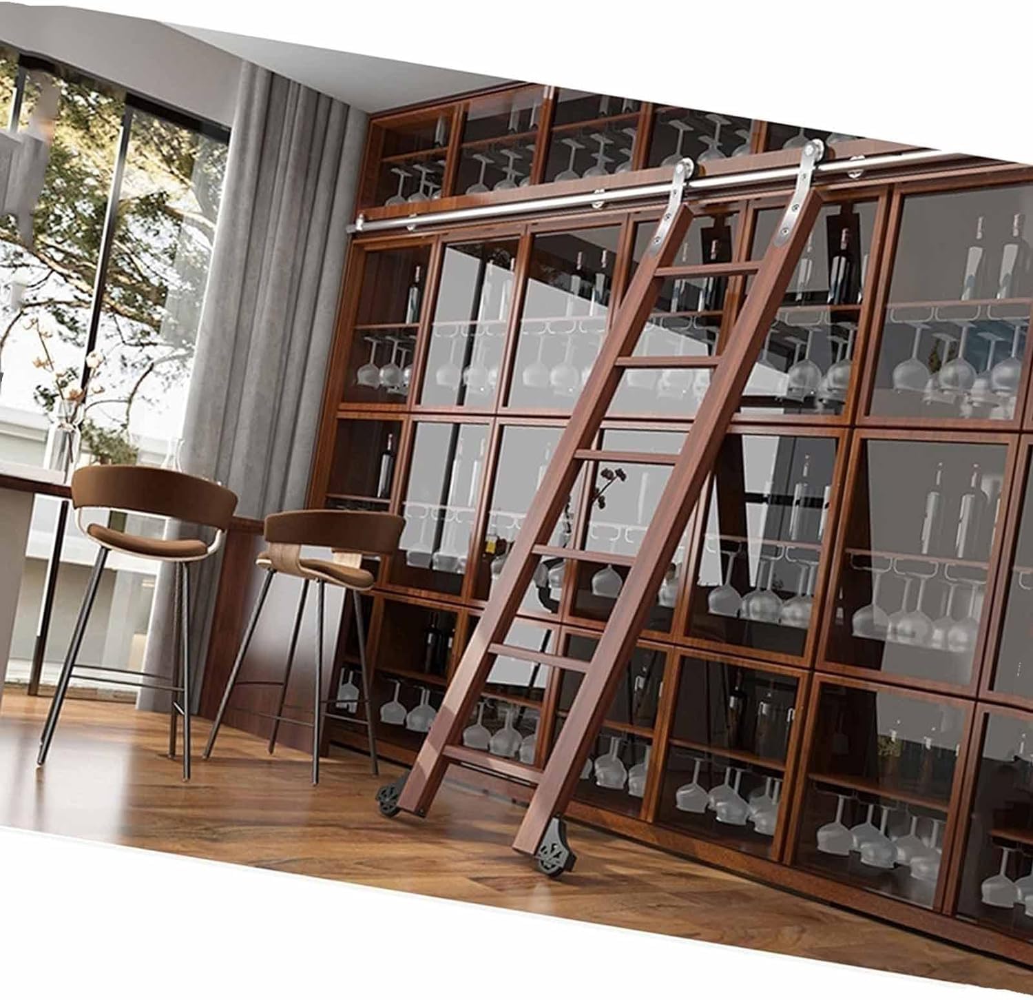 Rail de 100 cm pour échelle roulante afin de créer une bibliothèque moderne dans le salon