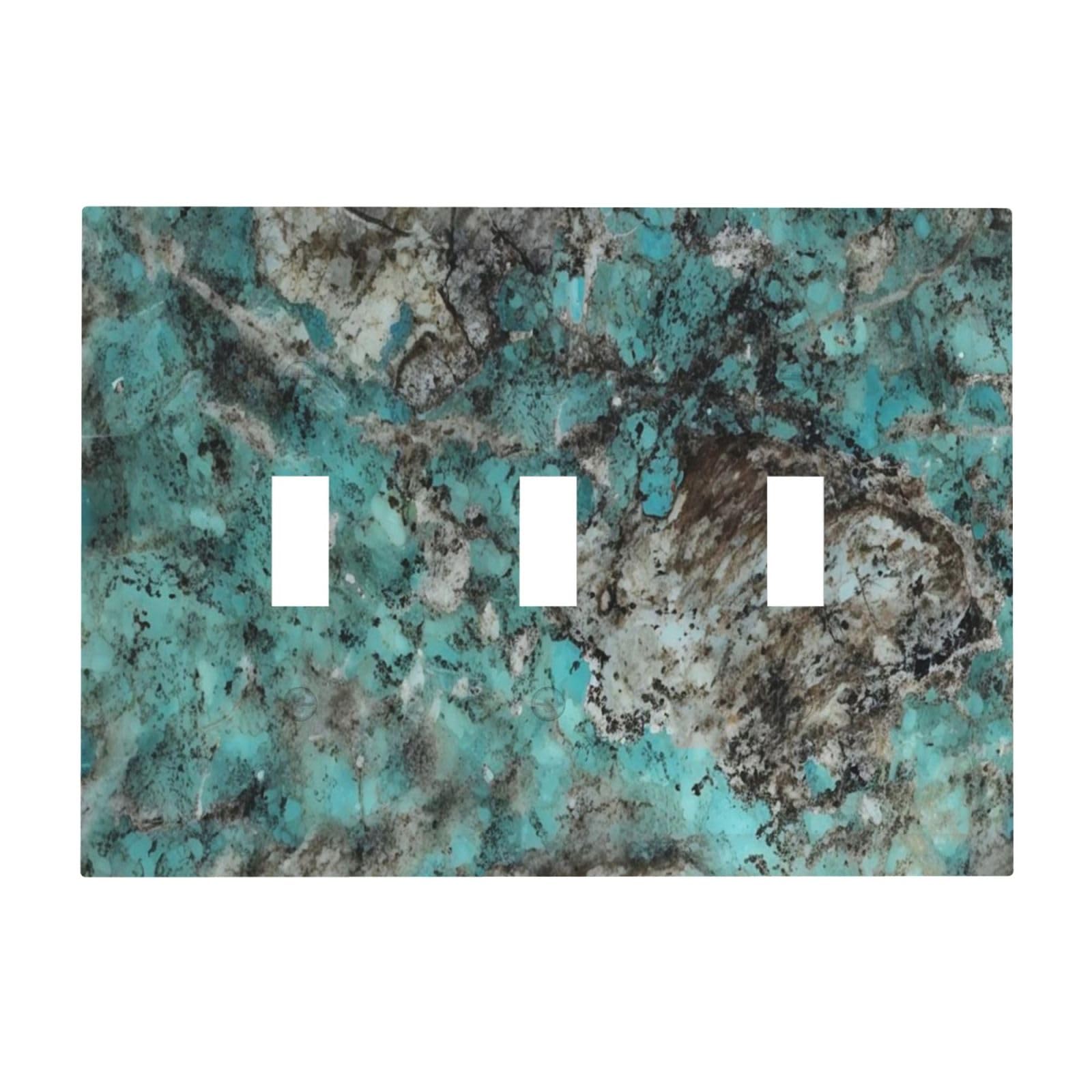 Plaque murale turquoise rustique à 3 interrupteurs en polycarbonate effet marbré
