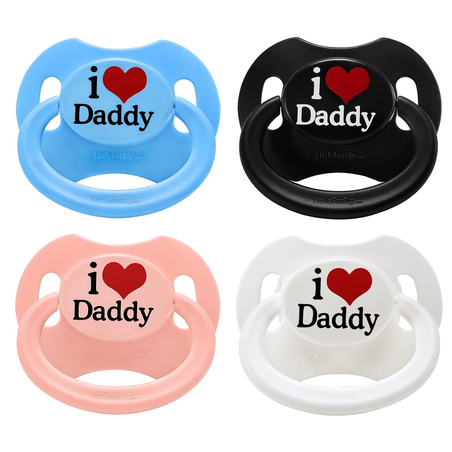 LittleForBig Bigshield Generation-II Adult Sized Printed Pacifier Set I Love Daddy Pattern 4-Pack