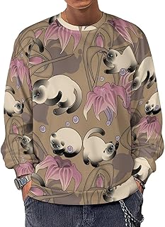 Funny Siamese Cat Men's Sweatshirts Basic Crew Neck Long Sleeve Pullover Sweater Tees Tops