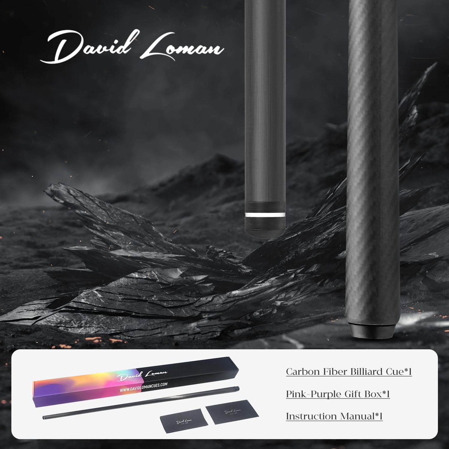 DAVID LOMAN 2 Pool Cue - 100% Carbon Fiber Billiard cue. David Tip