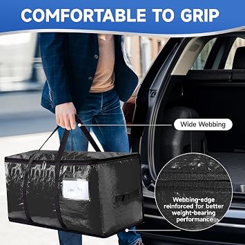CONGREGATE 8Pack Black Moving Bags, Heavy Duty Extra Large PE Storage Packing Bags with Reinforced Handles & Zippers, Alternative to Moving Boxes for Clothes Bedding Storage 97L