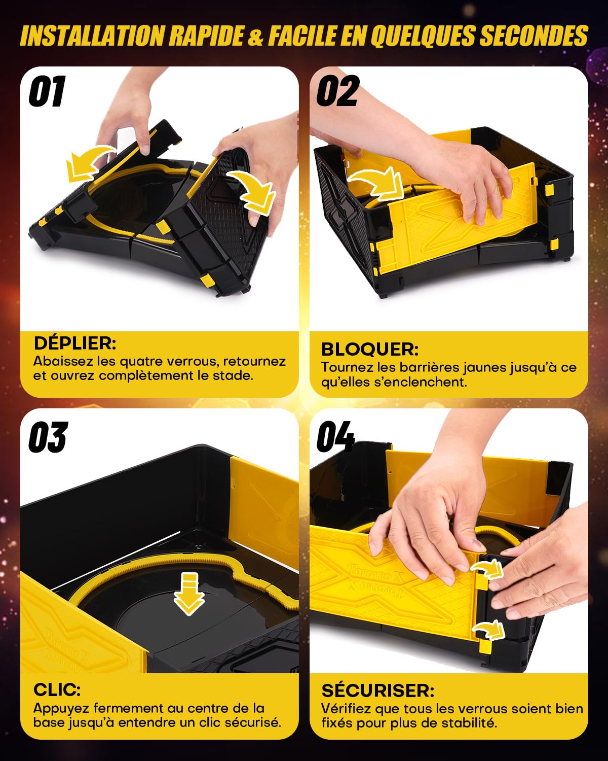 Arène Pliable X avec Poignée, Stade de Combat Jaune Compatible avec X Gyro Tops & Lanceurs. Jouet de Voyage pour Enfants dès 6 Ans