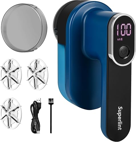 SUPER LINT Afeitadora de tela recargable, removedor de pelusa eléctrico con pantalla LED y contenedor de basura grande, afeitadora de suéter de 3