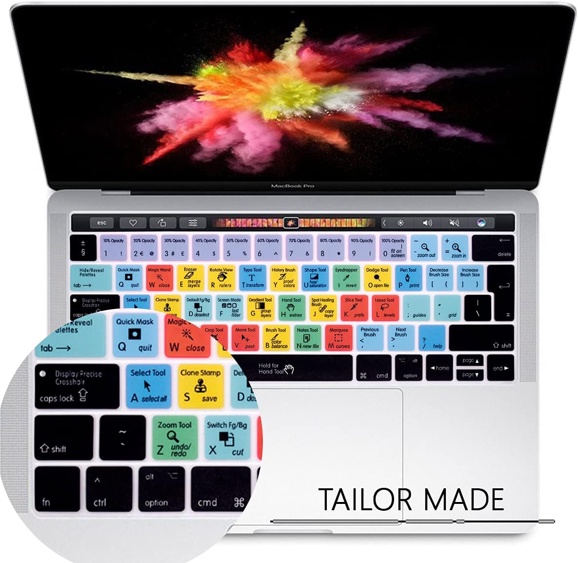 MMDW PS Photoshop Shortcut Hotkeys Silicone Keyboard Cover Skin for MacBook Pro 13 15 inch 2019 2018 2017 2016 with Touch Bar&Touch ID Model:A2159 A1989 A1706/A1990 A1707,European Version - Image 4