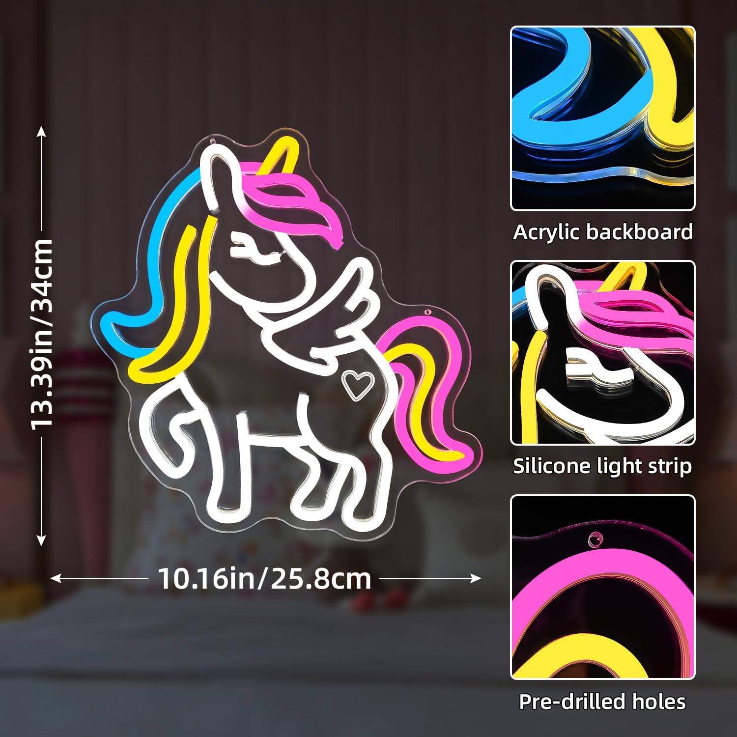 Unicorn Neon Sign Colorful Unicorn Neon Signs for Wall Decor Dimmable Unicorn Led Sign USB Unicorn Neon Lights for Bedroom Party Kids Room Christmas Birthday Unicorn Gifts - Image 4