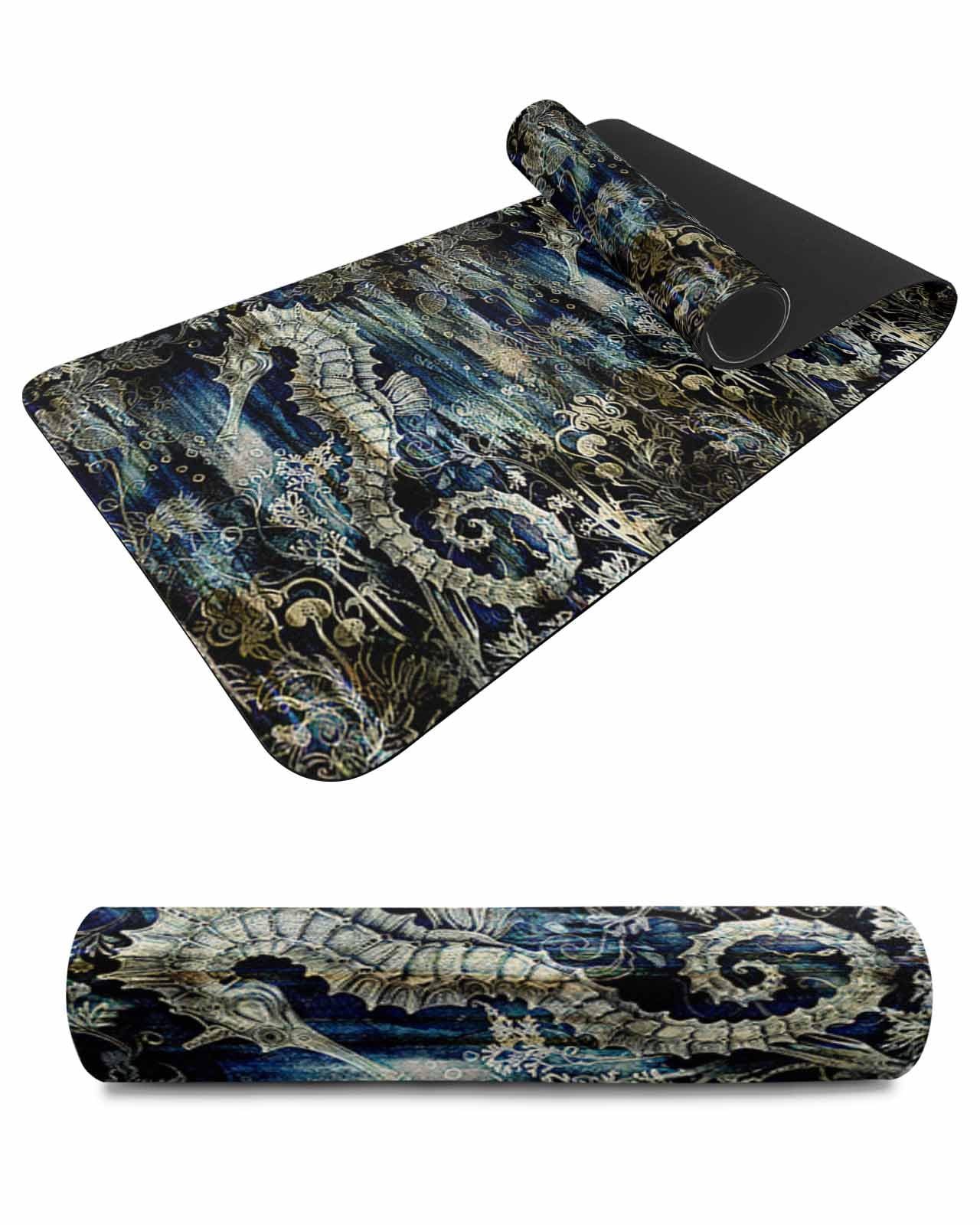 Debedcor Heat Proof Table Pads Waterproof Decorative, Vintage Seahorse Non-Slip Table Countertop Protector, Modern Ocean Life Leaves Insulation Mat for Dining Room, 48 x 12 Inches