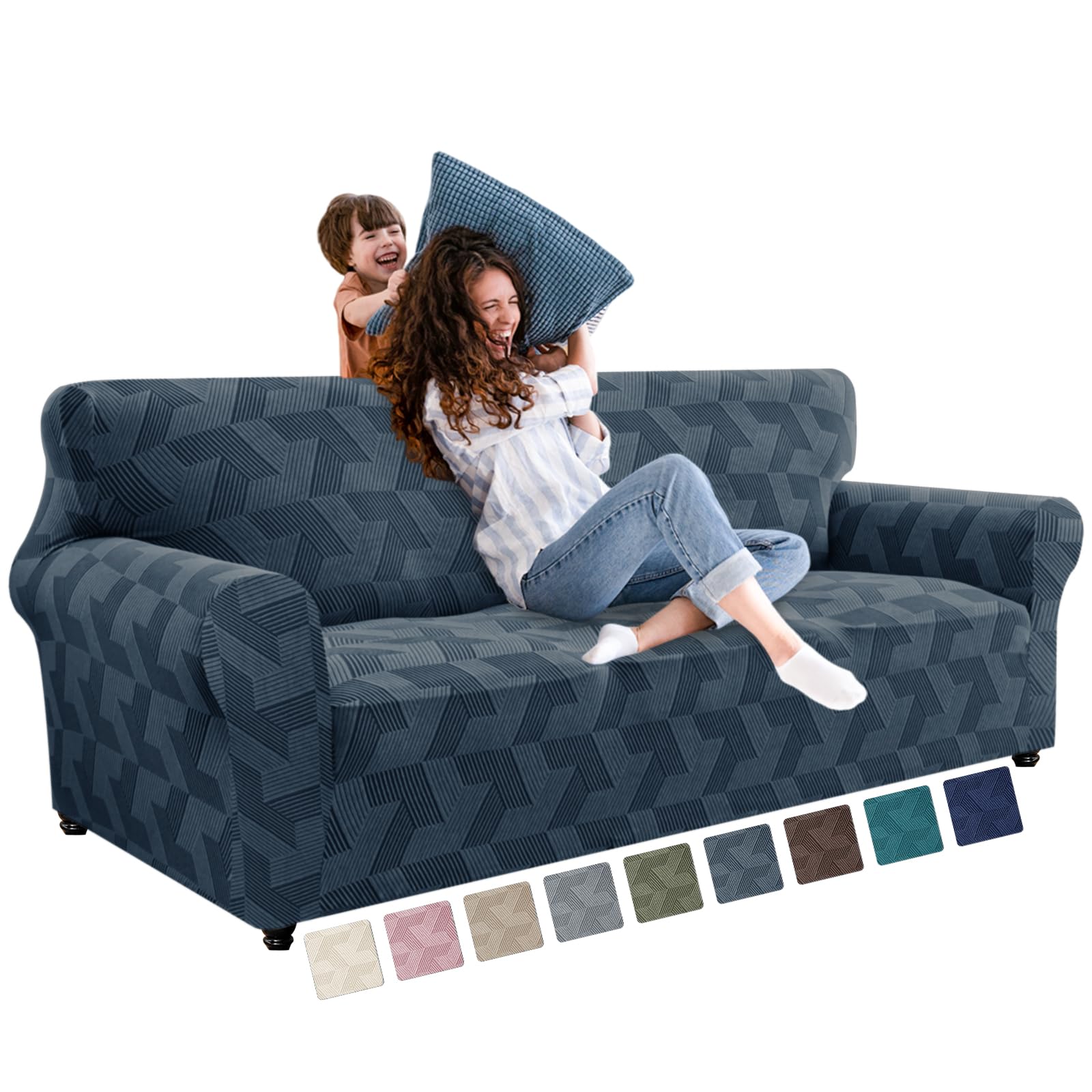 XINEAGE Stretch Sofa Covers 3 Seater, 1 Piece Sofa Slipcovers with Non Slip Design, Soft Couch Covers, Washable Furniture Protector for Dog/Pets Feature Geometrical Jacquard Fabric(Sofa,Dark Grey)