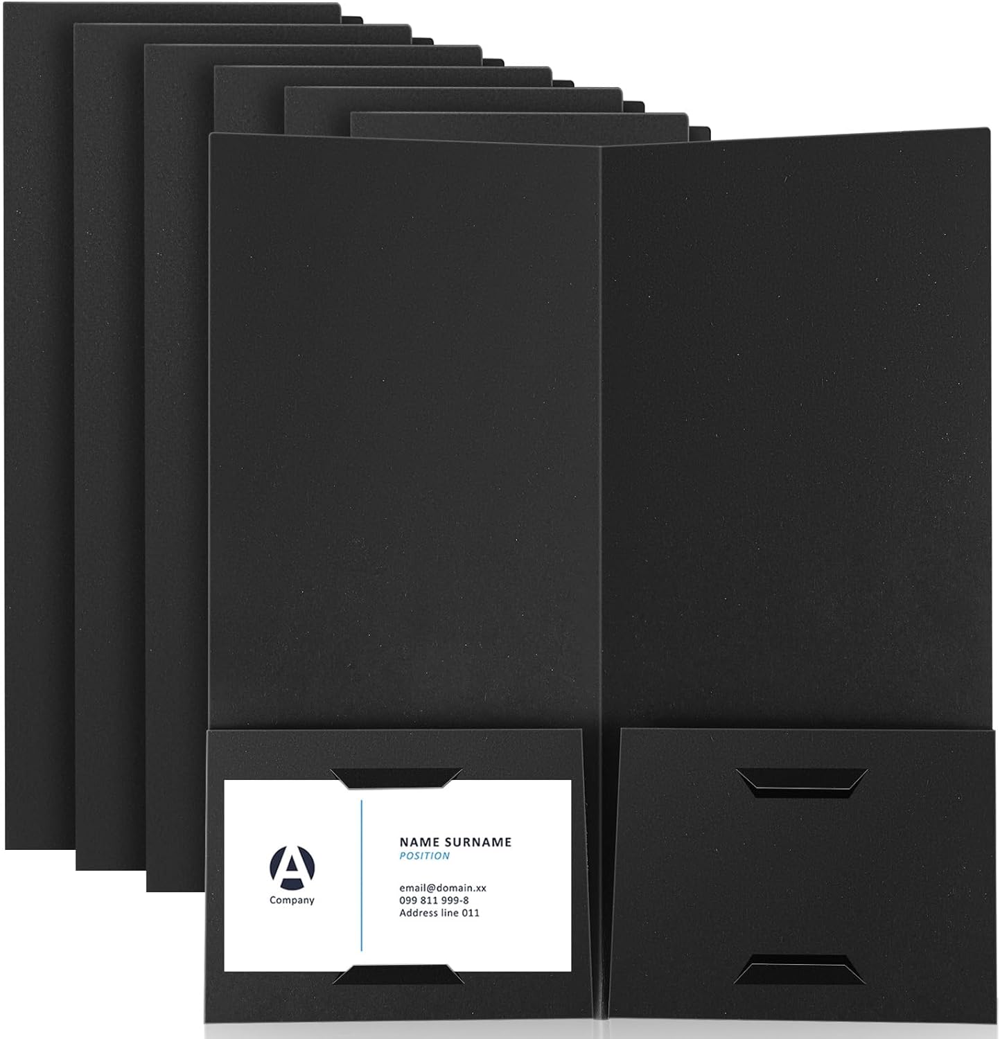 Henoyso 50 Pcs 4 x 9 Inch Mini Presentation Folders 2 Pocket Folders Folder with Two Business Card Holders Ideal for Guests Welcome Customer Information Confirmation Receipt Organization(Black)