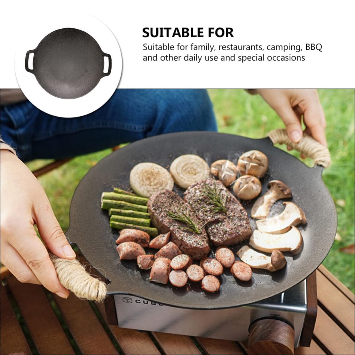 Plancha Grill de Hierro Fundido para Barbacoa Exterior Diseño Resistente y Tamaño Adecuado para Camping y Uso en Cocina de Gas