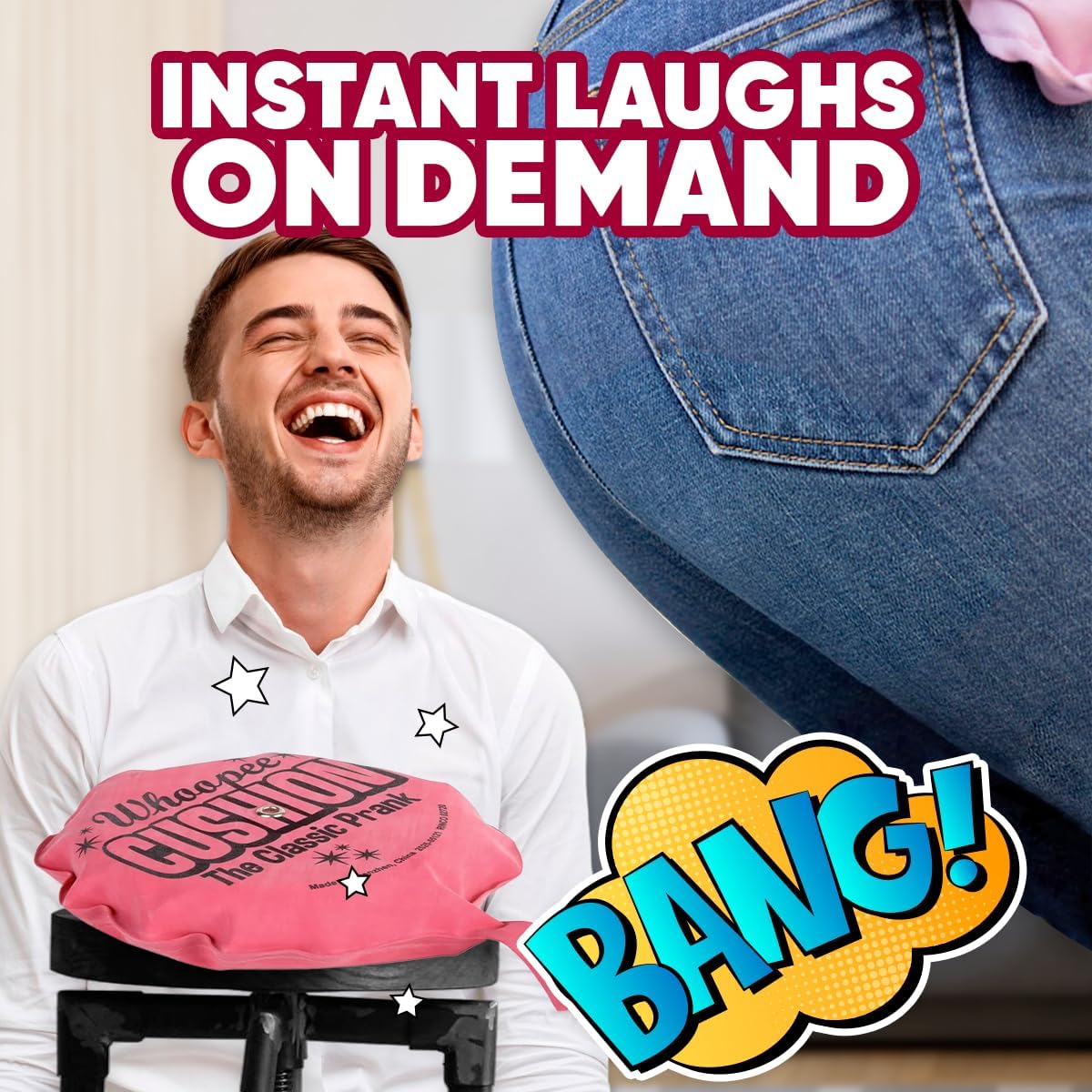 Playbees Self Inflating Whoopie Cushion 2 Pack – 6 Inch Classic Prank Toys for Kids and Adults – Funny Gag Gifts and Party Favors – Reusable Whoopee Cushion Makes Realistic Sounds