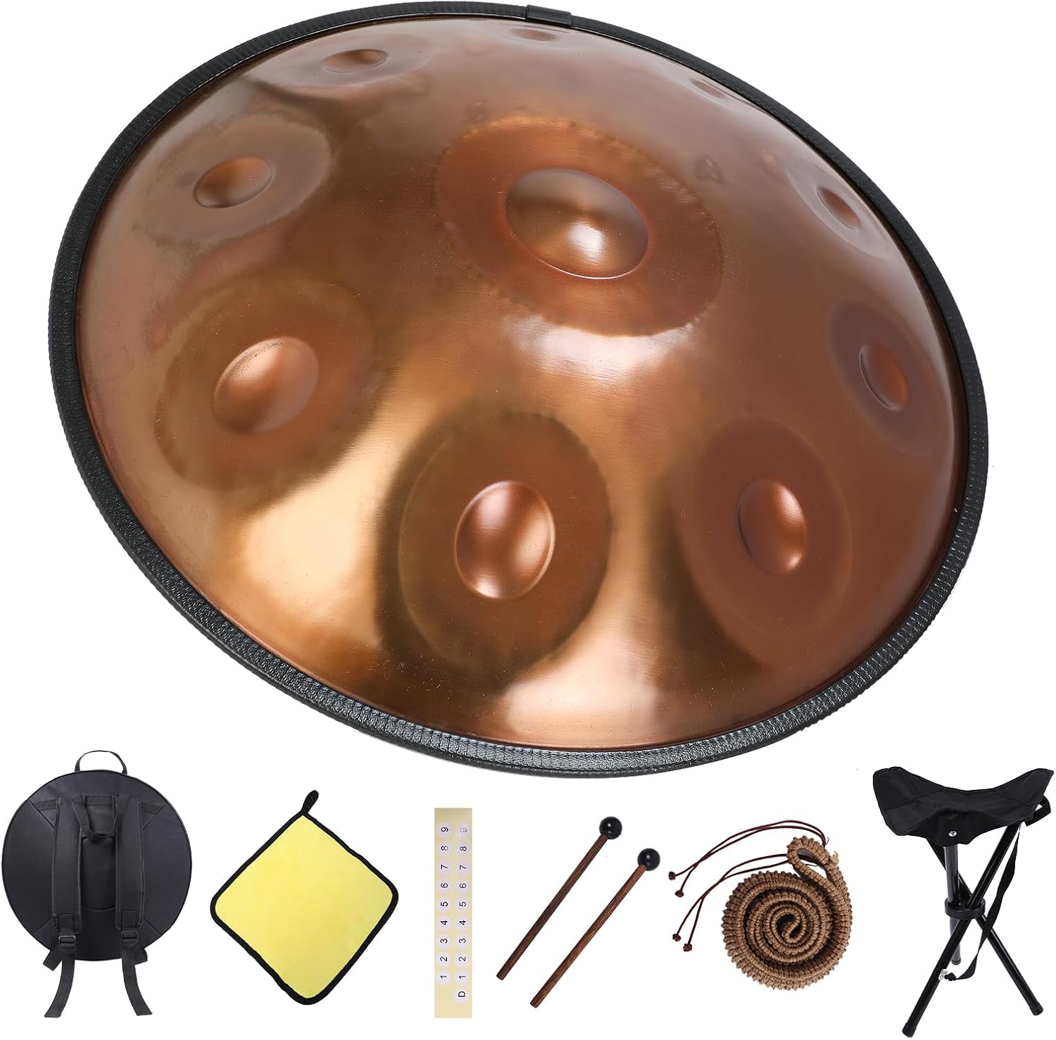 Handpan 22 Inch D Minor Kurd 10 Notes Drum Instrument for Professional Performance, 440HZ Sound Drums for Adults With Bag, Wiping Cloth, and Bracket