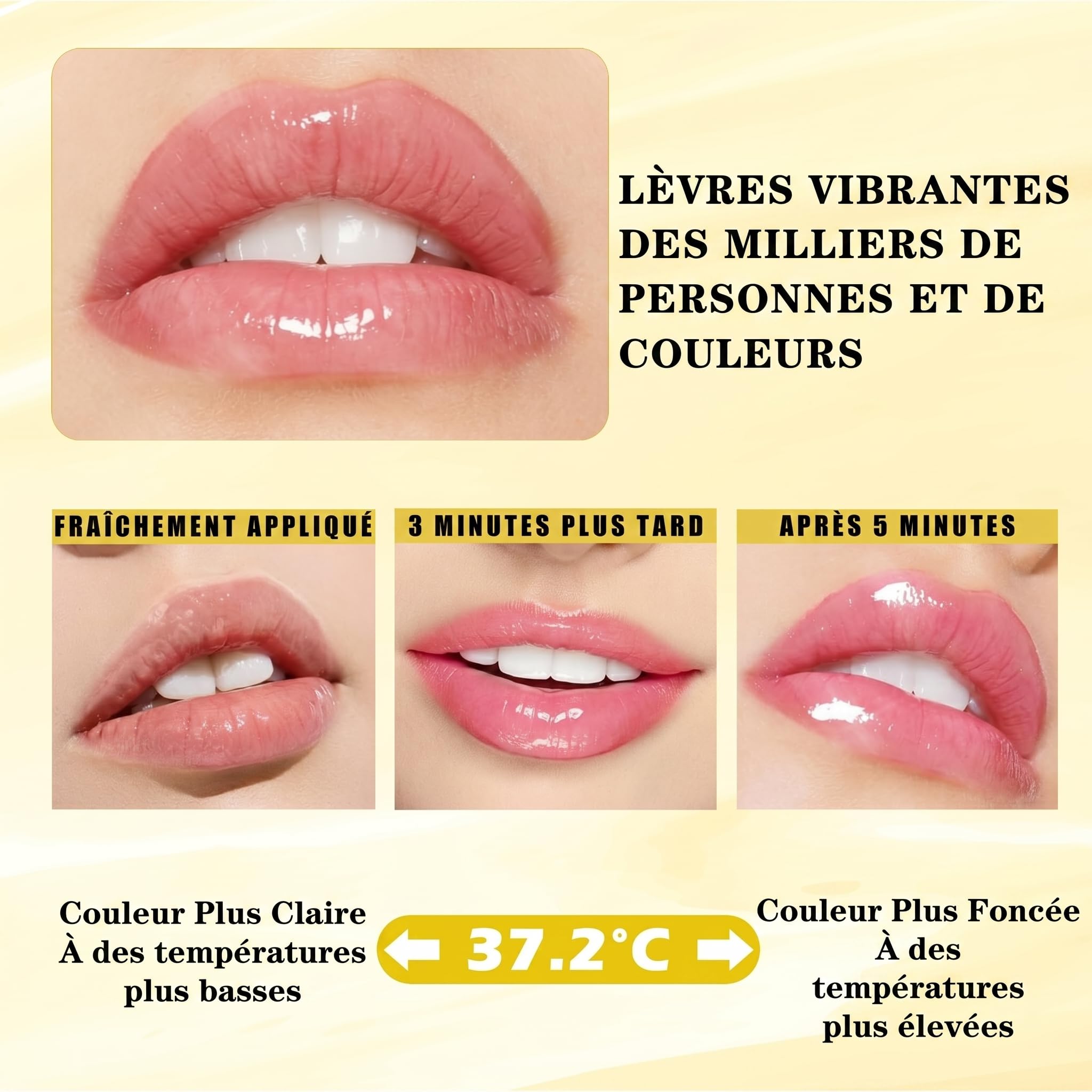 Rouge à Lèvres Magique Changeant de Couleur, Baume à Lèvres pH Adaptatif Longue Tenue, Rouge à Lèvre Ph Glow Brillant avec Flocons d'Or, Sans Transfert & Hydratant - 2