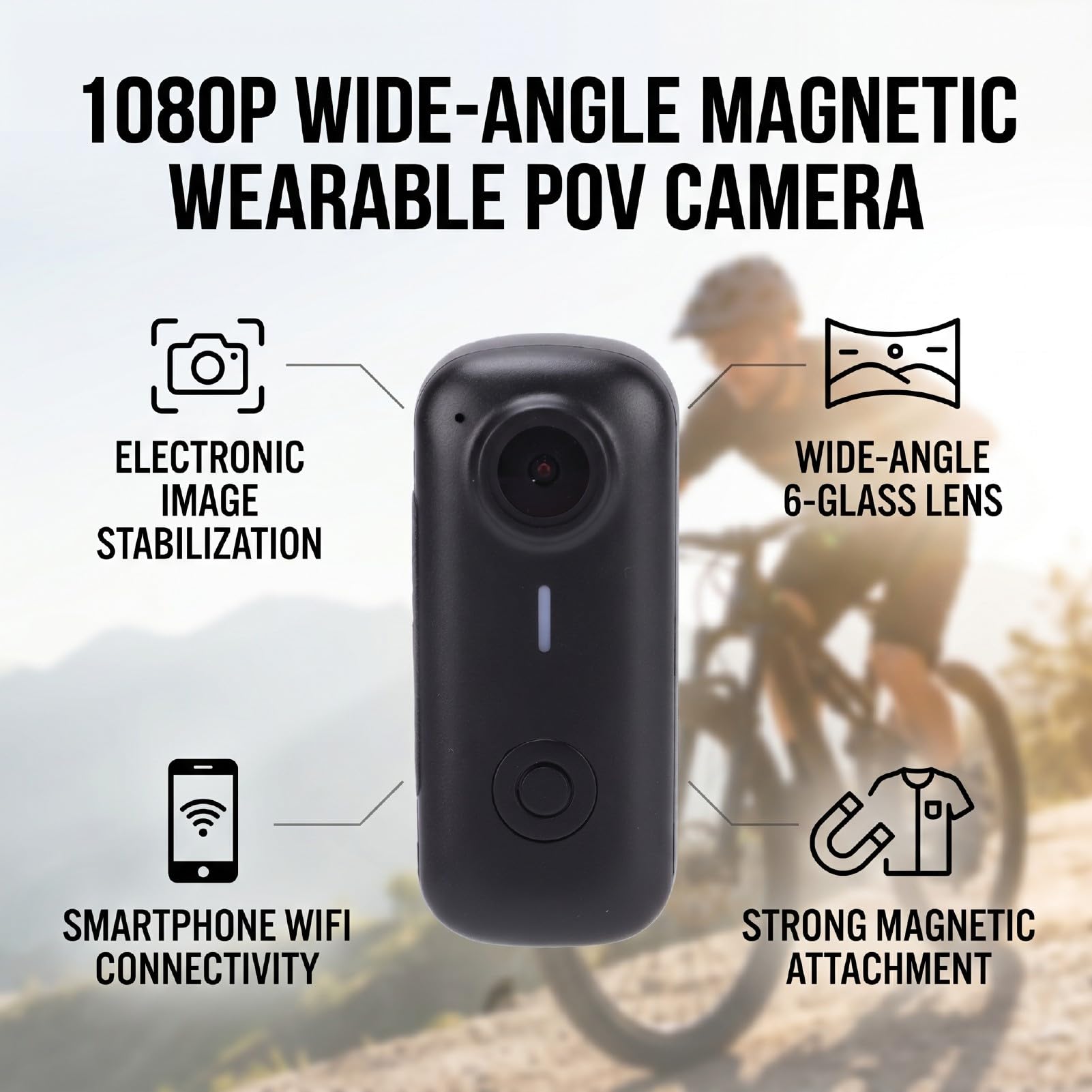 PUSOKEI Mini Body Camera, Collana Magnetica POV, per Registrazione Video | Telecamera D'azione Indossabile 1080P, Grandi Come un Pollice, Obiettivo Grandangolare, Anti Vibrazione a 6 Assi, WiFi.