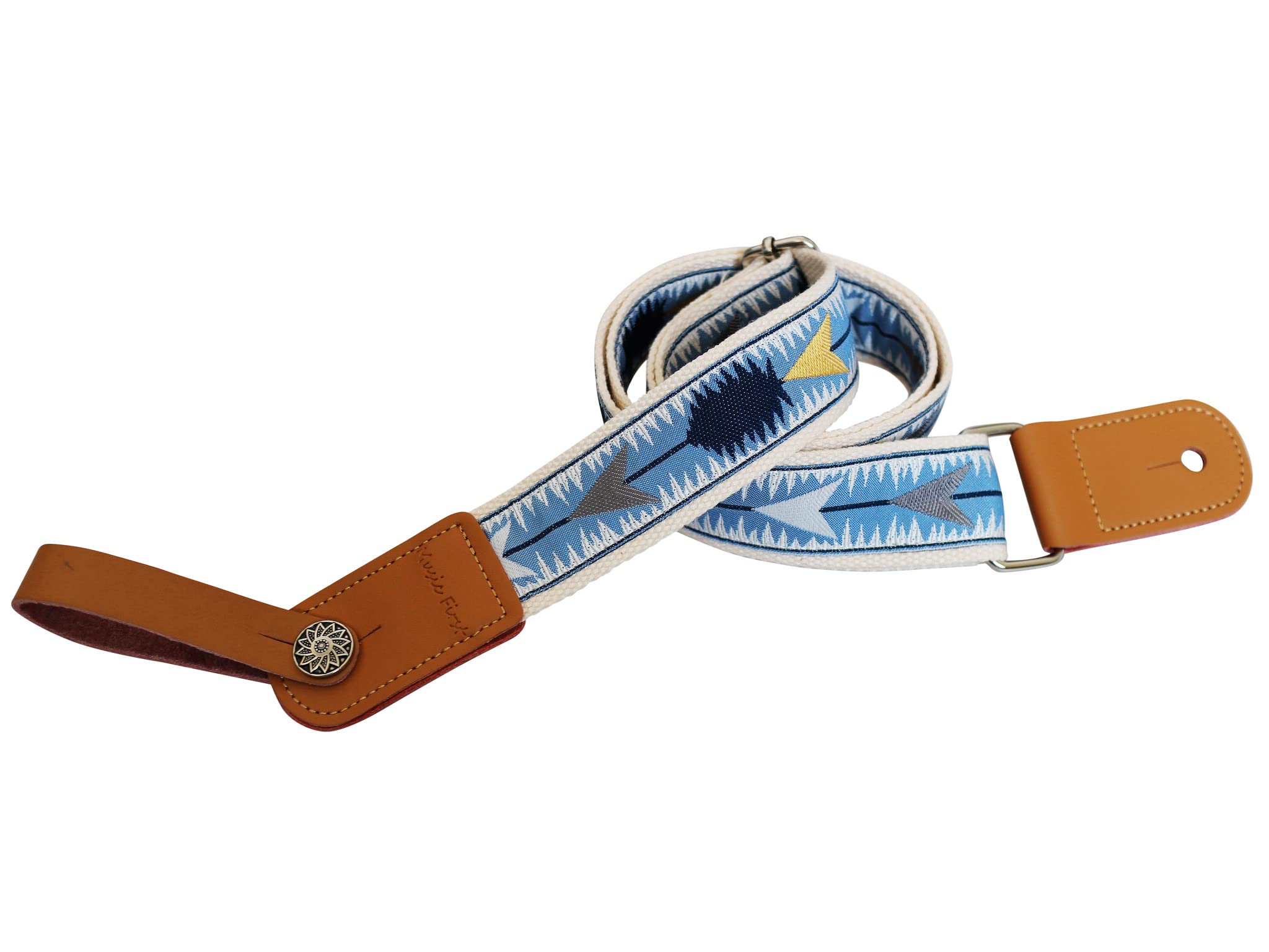 Original Design Vintage Arrow-shaped Embroidered & Genuine Leather Ukulele Strap Ukulele Shoulder Strap With a Genuine Leather Strap Locker