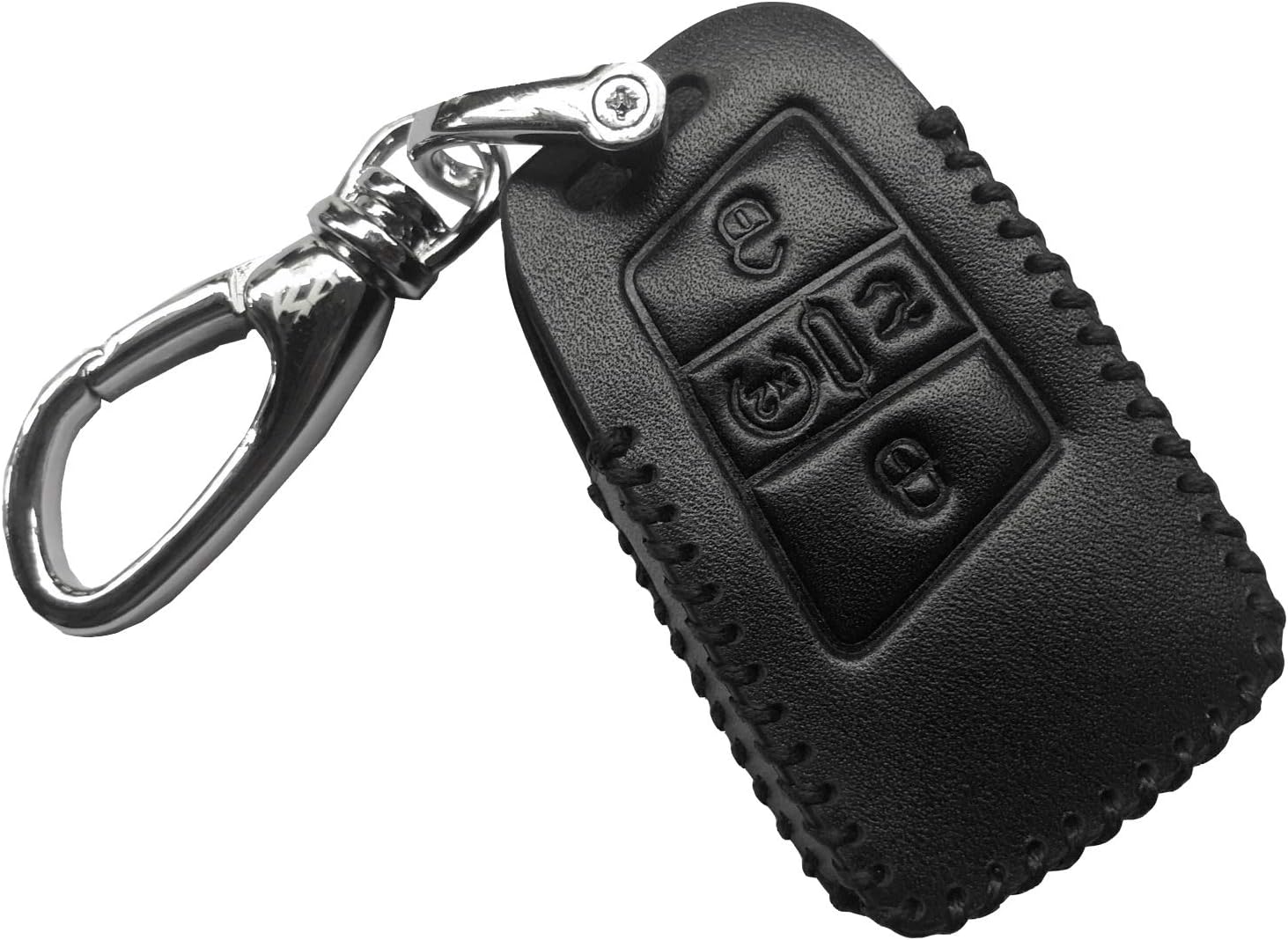 Leather Key Fob Cover for 2018 2019 Volkswagen Atlas Tiguan Passat Key Holder VW 4 Buttons Keyless Entry Smart Remote Control Car Key Case with Metal Key Chain