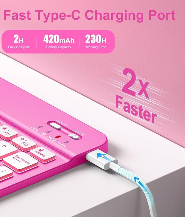 Hamile for iPad 11th 10th Generation Case with Keyboard - 7 Colors Backlit Wireless Detachable Folio Keyboard Cover with Pencil Holder for iPad 11-inch A16 2025 10th Gen 10.9 Inch 2022 (Hot Pink) by Hamile - Image 3