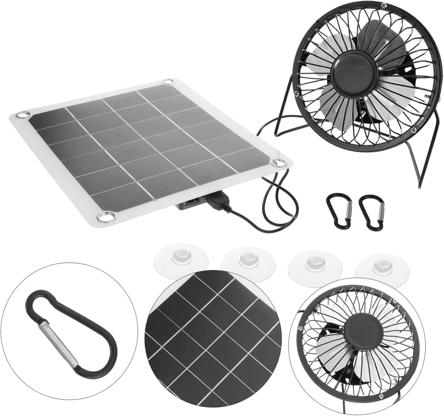 2sets Solar Panel Fan for Greenhouse Livestock Cooling Outdoor Solar Powered Ventilation System for Dogs Chickens and Farms