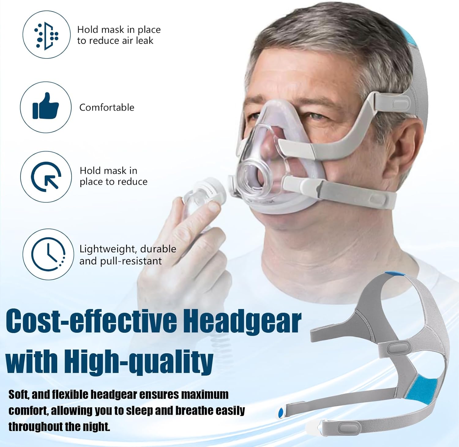 F20 Full Face Replacement Headgear for ResMed AirFit/AirTouch Head Strap, Headgear Replacement Straps for ResMed Airfit F20 Full Face Mask - Large, Blue (1 Pack) - Image 5