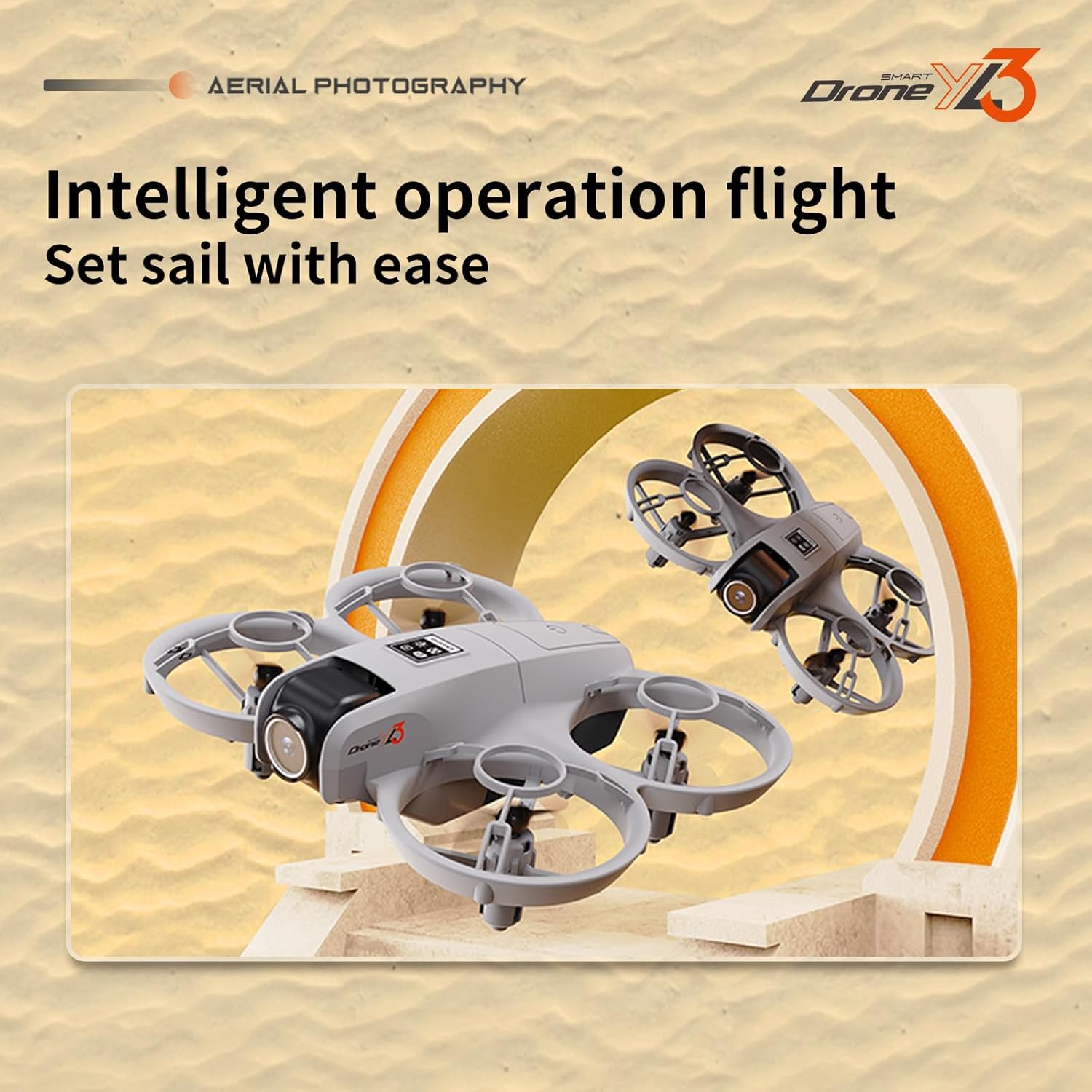 Mini Drone With HD Dual Cameras Propeller Safety Protection, 3 Speed Adjustable RC Drones, Headless Mode, One-Key Takeoff/Landing 360° Rolling YL3 Quadcopter with 2 Batteries for Adult and Beginners (Grey)