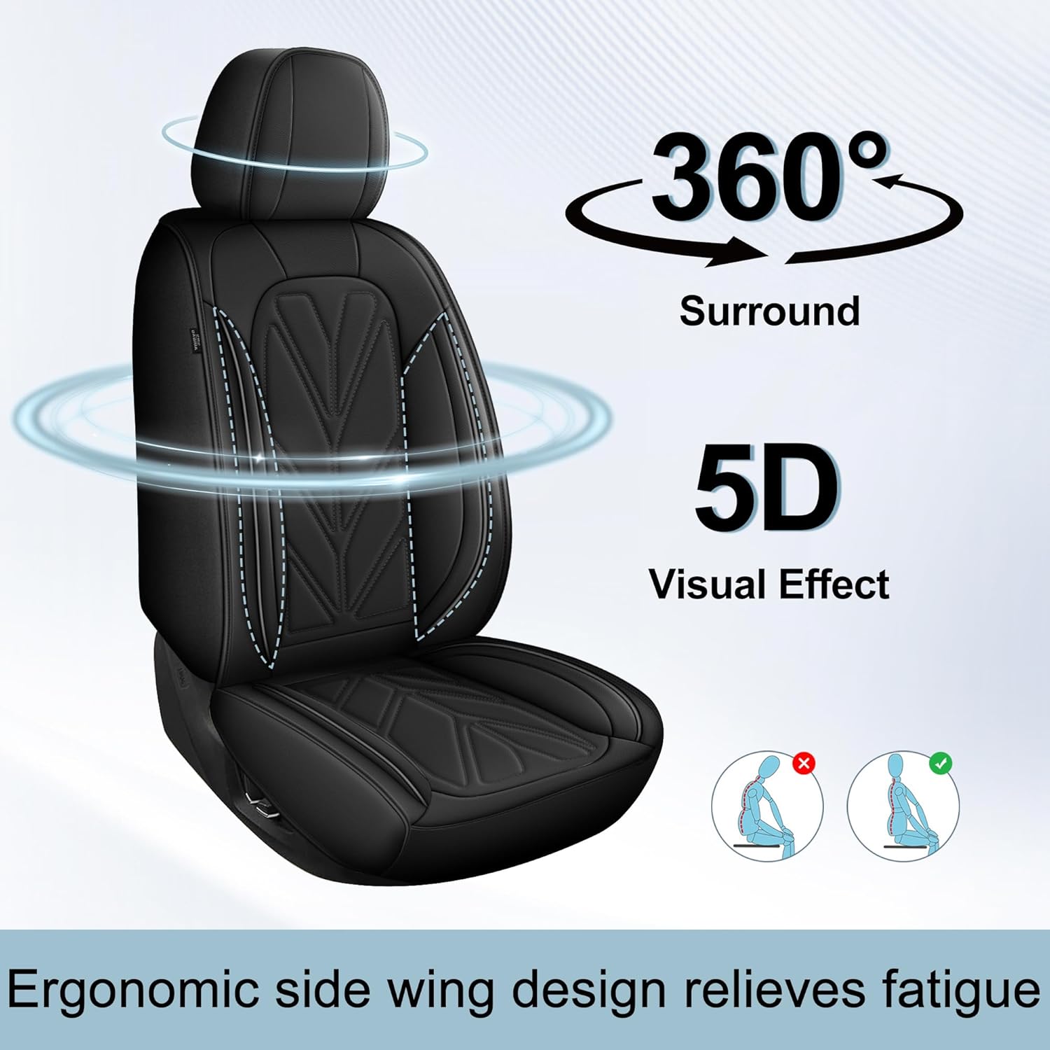 Seat Covers Fit for Chevy Silverado GMC Sierra 1500 2500HD 3500HD 2007-2025 2026 - Waterproof Faux Leather Car Seat Cover(2PCS Front, Black)